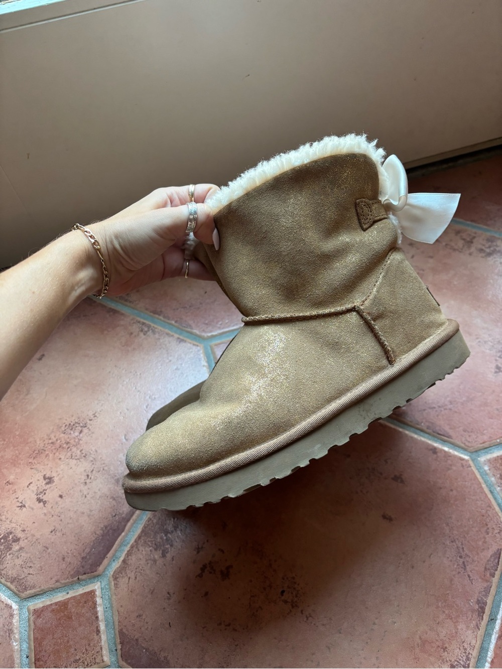 UGG Mini Bailey Bow Glimmer chestnut boots